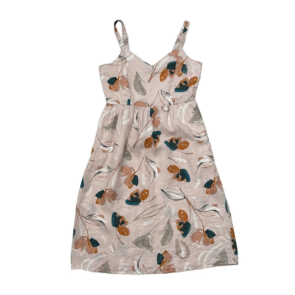 Rachel Zoe A Line Dress Pink Floral Sweetheart Neck Spaghetti Strap Linen Sz 8